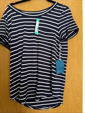 Market & Spruce Navy and White Striped Short Sleeve Tee